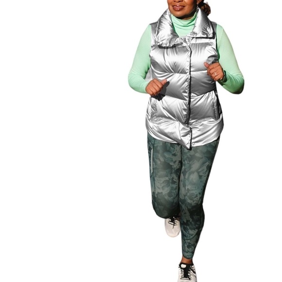 ATHLETA Plus Size Silver Metallic Downtown Vest Hi /Low Design Nwot Size 1X - Picture 2 of 14